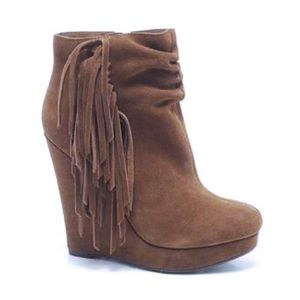 😍Steve Madden p-mikala Wedge Fringe Booties Sz 7